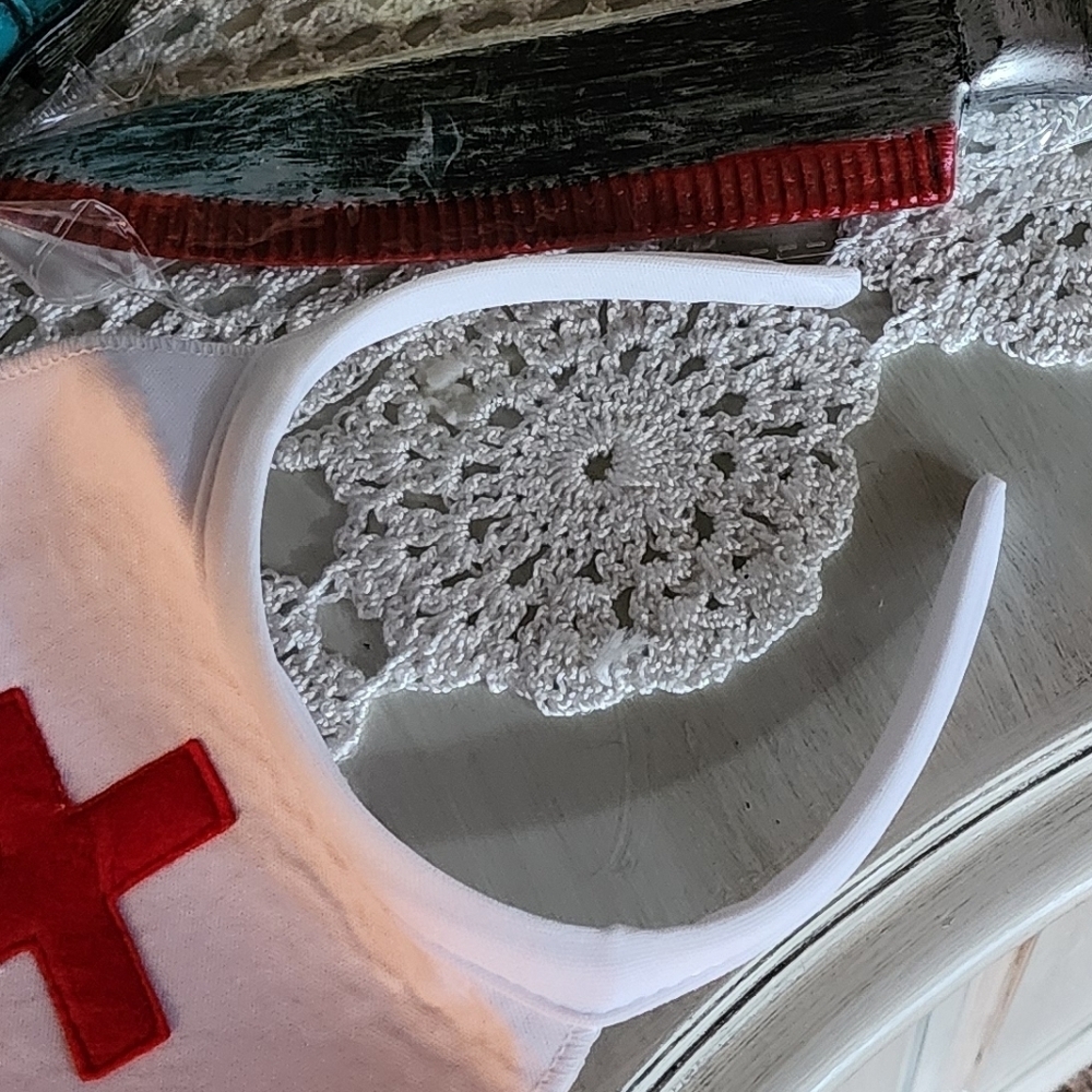 Women's Teal Nurse Halloween Costume with Blood Stains - Picture 5 of 9